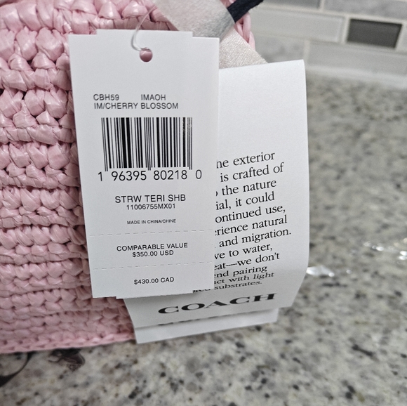 Coach Teri Shoulder Bag (Straw, Cherry Blossom, Pink) - Picture 5 of 10